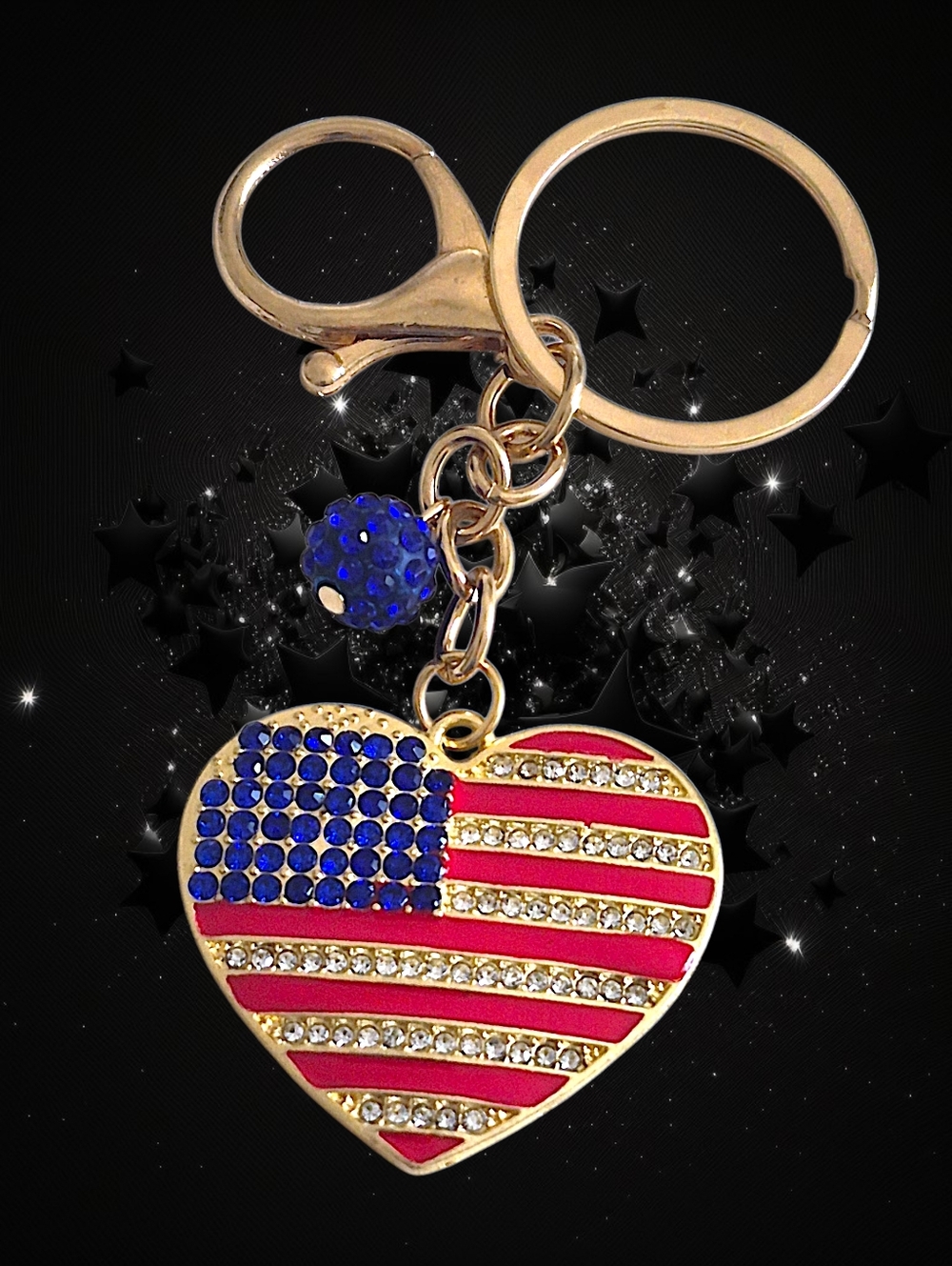 Patriotic Heart Bag Charm / Keychain with Charm